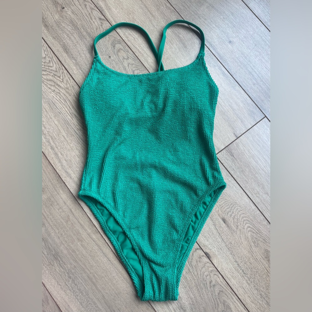Shade & Shore Emerald Green Textured One-Piece Swim New